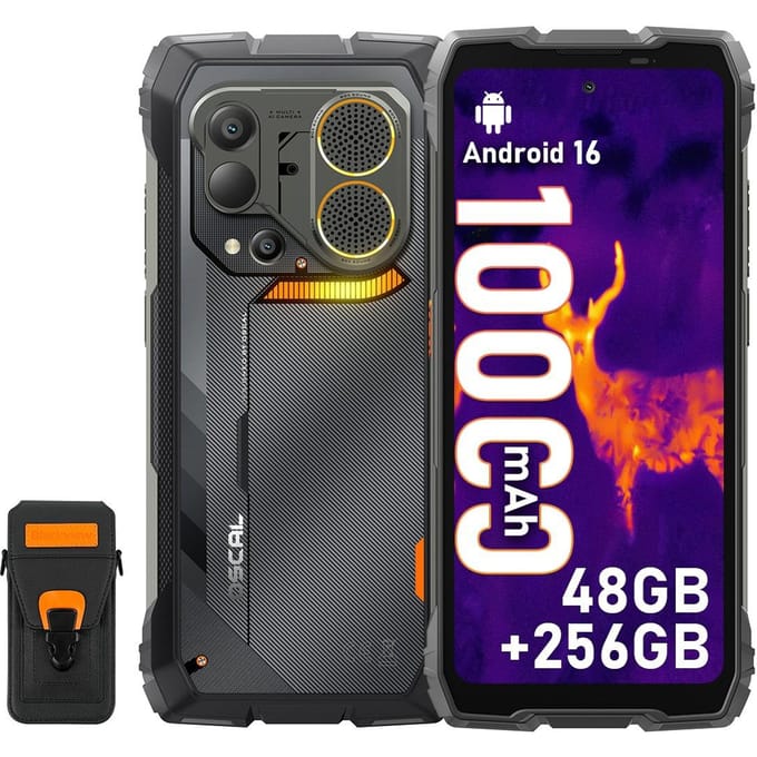 OSCAL PILOT 6 Téléphone Mobile Robuste avec Imagerie Thermique 48 Go + 256 Go Android 16 Smartphone 10000 mAh Mobile + protective case noir