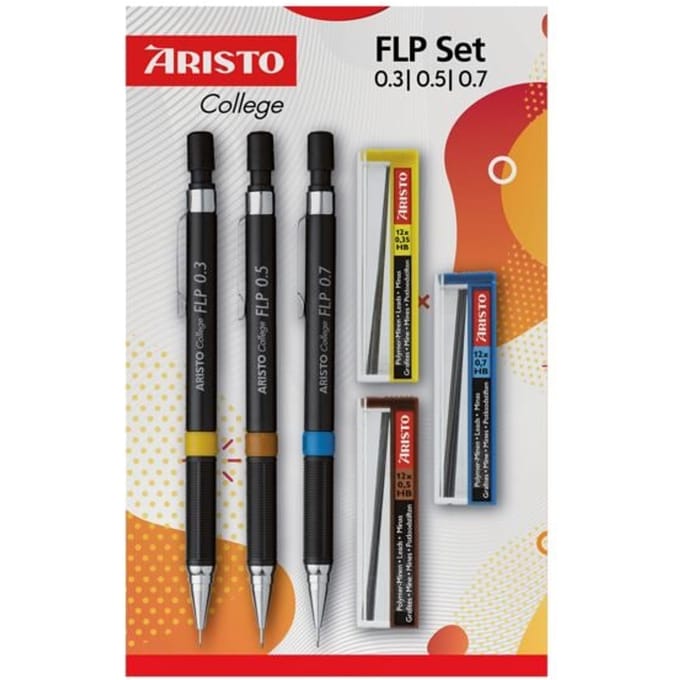 Vulpotlodenset Aristo HB 0.35/0.5/0.7mm met gratis potloodstiftjes