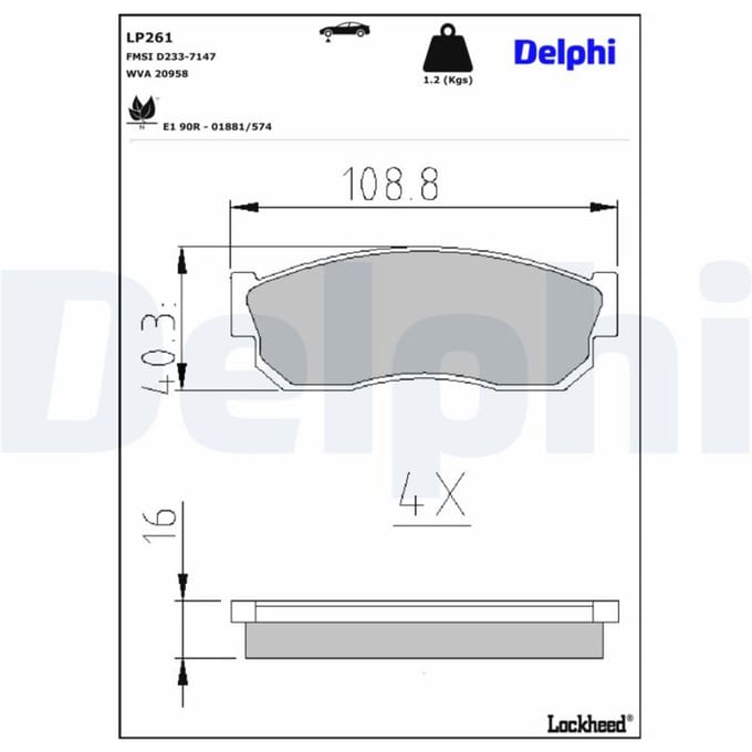 Remblokset DELPHI LP261, voor