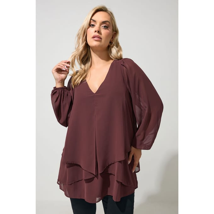 Yours London Bruine Gelaagde Blouse Size 48