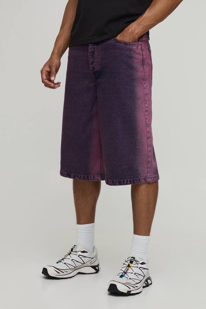 Longline Getinte Denim Jorts | Dark Red | Size 28