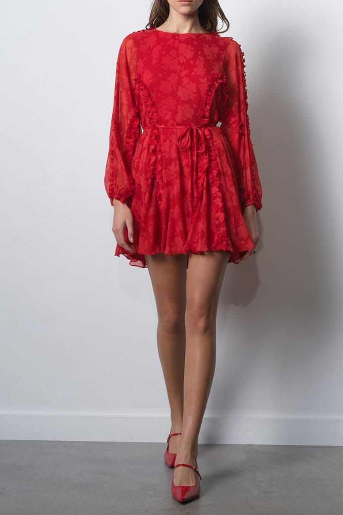 French Connection Kara Print L/s Flared Dress Mars Red/haute Größe: 8 | Minikleider Outlet | Damen | Rot