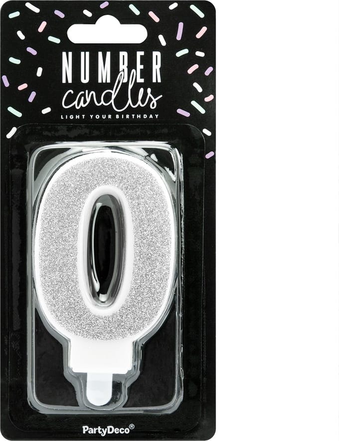 PartyDeco Verjaardag Kaars Nummer 0 - Zilver