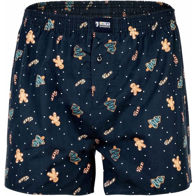 Happy Shorts Wijde Kerst Boxershort Heren Gingerbread Blauw - Maat S