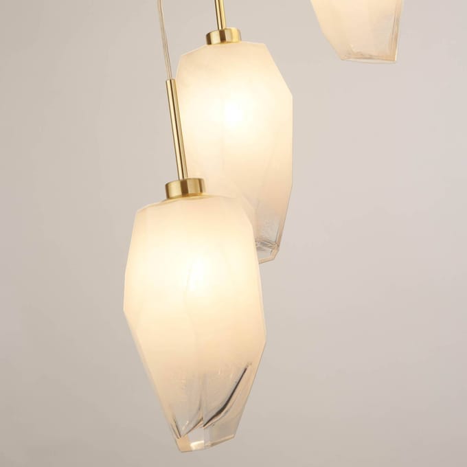 Searchlight Rocky hanglamp, 5-lamps, rond, messingkleurig, staal, glas