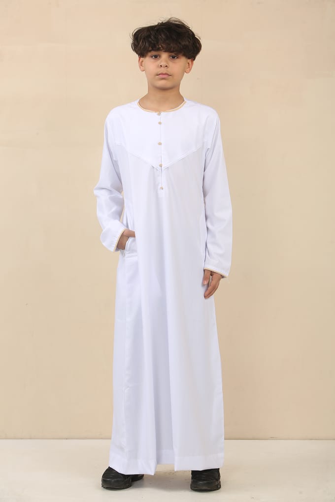 Witte Omani Eid Thobe Saudi Emirati Jubba-jas voor jongens voor jongens