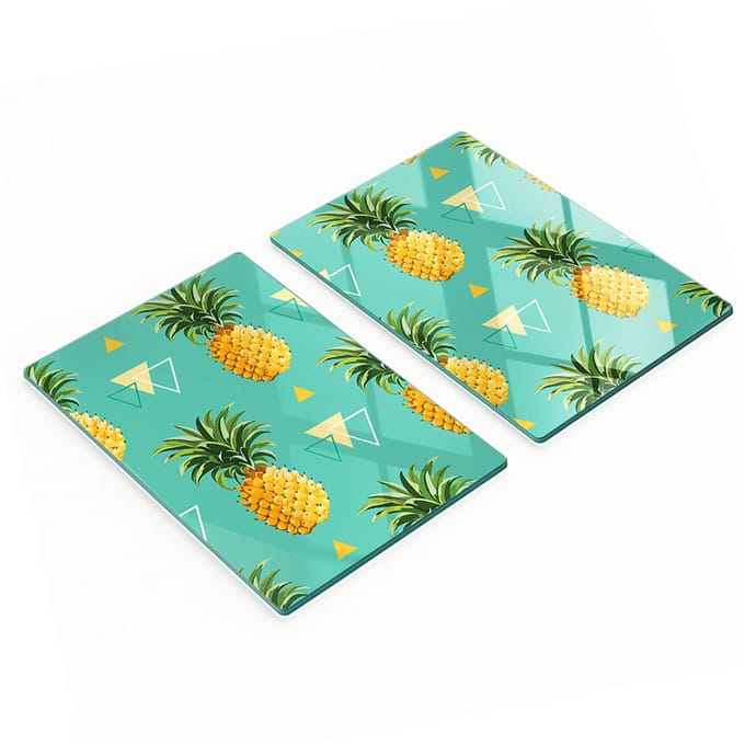 Set van snijplanken van gehard glas met ananaspatroon, 2x40x52 cm