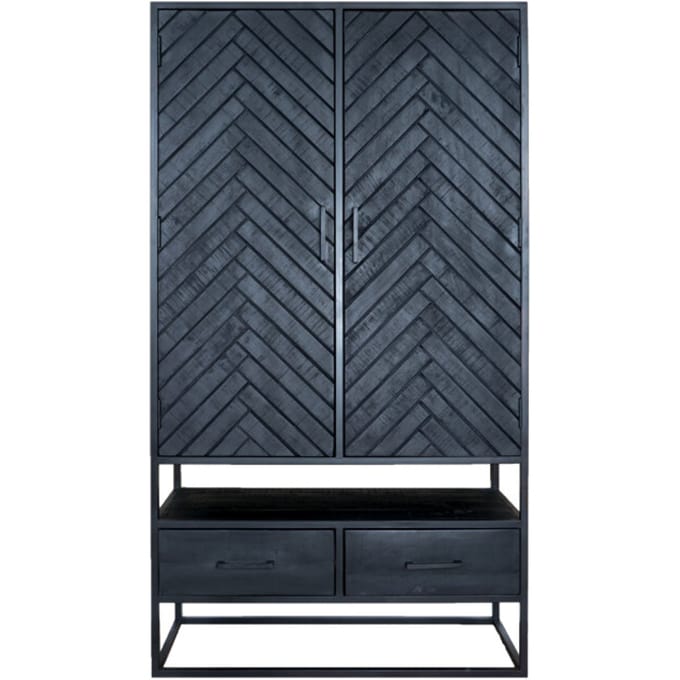 Kast Radu Visgraat - Zwart Mangohout - 180 x 100 cm - Industrieel