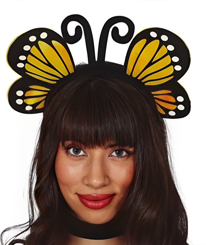 Fiestas Verkleed diadeem vlinder vleugels - geel - meisjes/dames carnaval accessoires