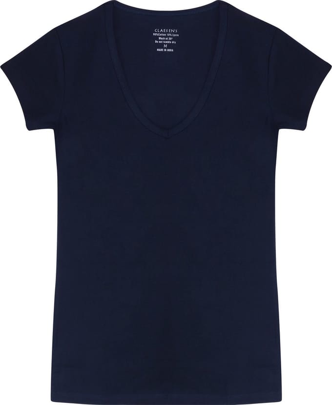 Claesen's® - Dames V-Neck Tshirt Cotton/LycraN 8010-Navy-S
