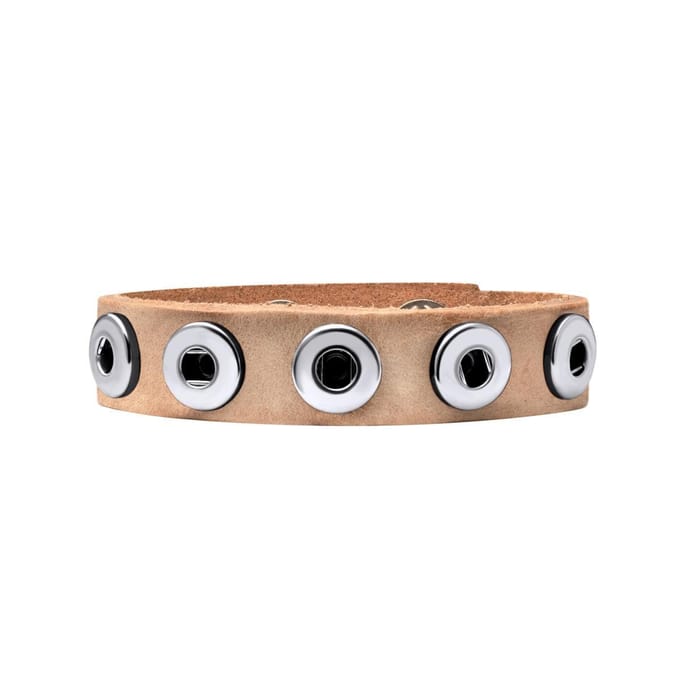Quiges Dames Leren Armband voor 12mm Drukknopen/Chunks Lichtbruin - EBK008