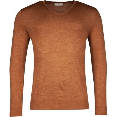 Thomas Maine Trui Merino V-Neck Single Knit Camel Melange / male