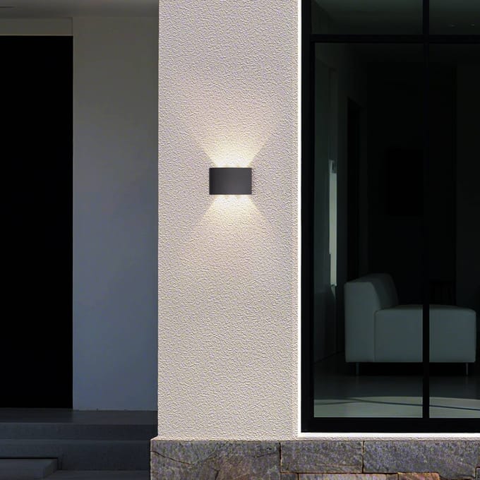 Searchlight LED buiten wandlamp Shadows, breedte 18 cm, zwart, metaal