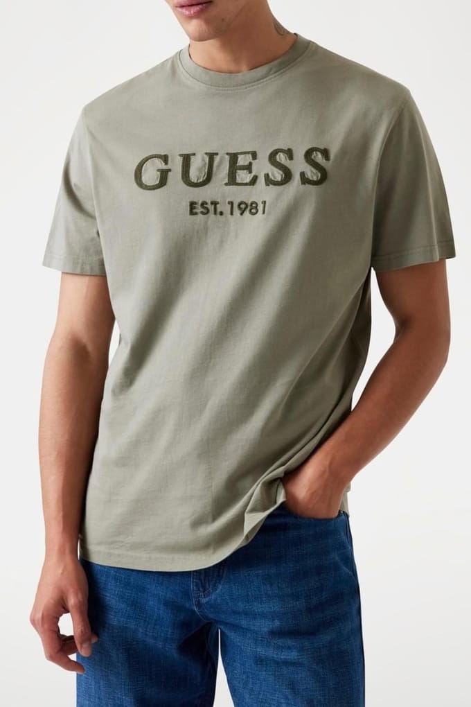 GUESS Ss Cn  Box Logo Mossy Green Taglia: M | Magliette basic Outlet | Uomo | Verde