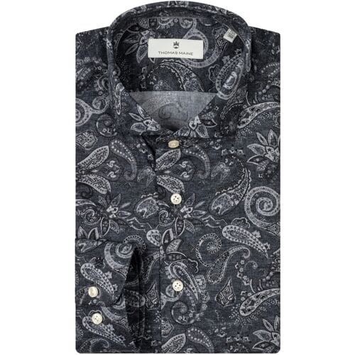 Thomas Maine Overhemd Paisley Pattern Twill Roma Modern Kent Navy / male