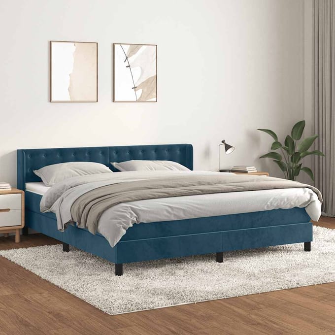 vidaXL - Boxspring - met - matras - fluweel - donkerblauw - 160x200 - cm