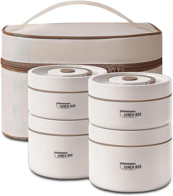 Thermo Lunchbox Set - Voedselcontainers - Warme Maaltijden - Lekvrij Design - 4 Stuks 1040ml - Beige