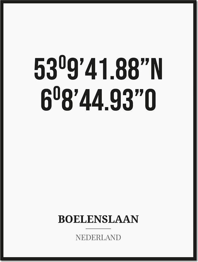 Poster/kaart BOELENSLAAN met coördinaten