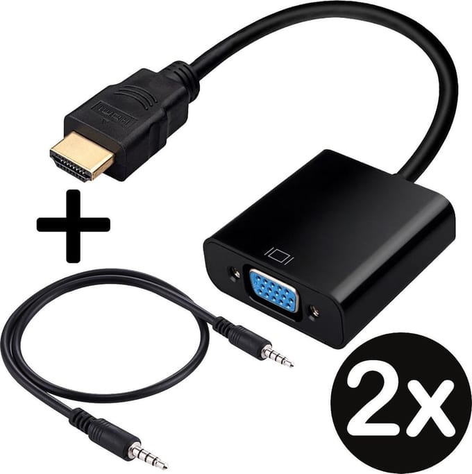 HDMI naar VGA Kabel Adapter Converter HD Met Audiokabel - Zwart - 2 Stuks