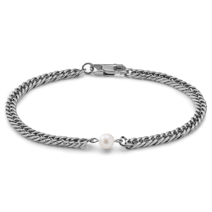 Ocata | Armband met Zilverkleurige Cubaanse Schakels en Parels