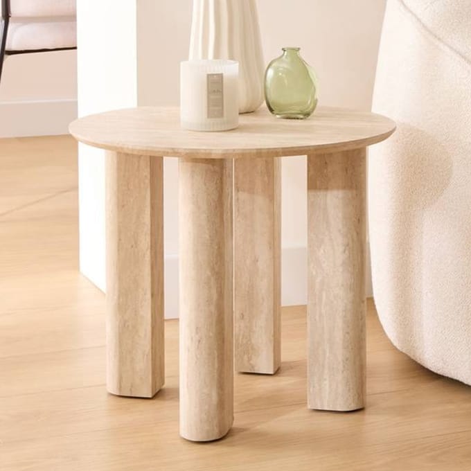 Eazy Living Bijzettafel Ø 50,5 cm Maena Travertinlook