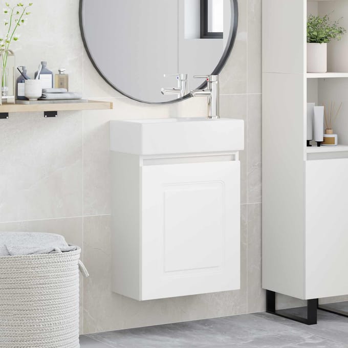 vidaXL - Badkamermeubel - met - kraan - Wit - 45,5 - x - 22,5 - x - 84 - cm