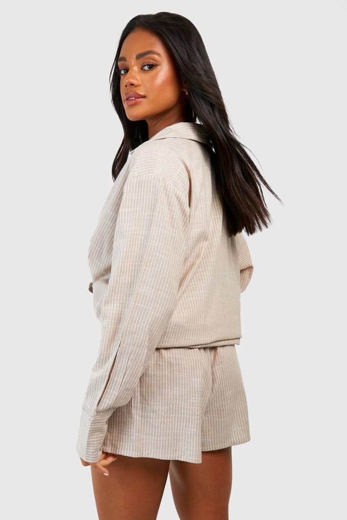 boohoo Dames Cotton Tonal Pinstripe Pyjama Short | Steen | Maat: 34