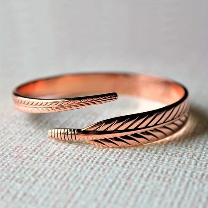 Bague Ouverte Plume Or Rose, Bague Minimaliste Empilable Réglable Pour Femmes resizable brown