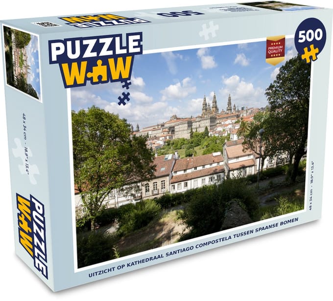 Puzzel Uitzicht op kathedraal Santiago Compostela tussen Spaanse bomen - Legpuzzel - Puzzel 500 stukjes