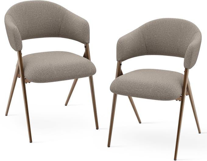 COLAMY - Eetkamerstoelen set van 2 - Hout - Moderne stoffen gestoffeerde eetkamer- open rugleuning en gewatteerde zitting - kameel