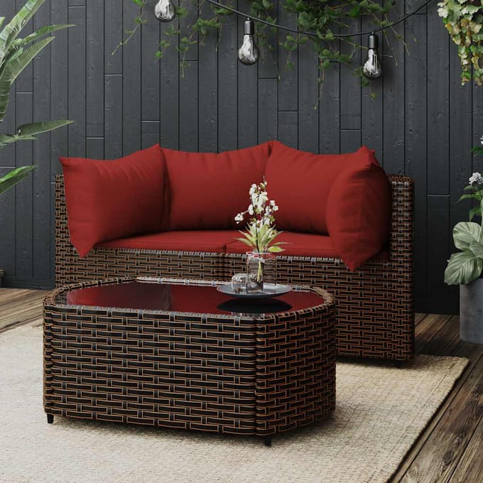 vidaXL - 3-delige - Loungeset - met - kussens - poly - rattan - bruin