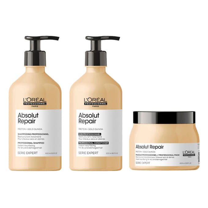 L'Oréal Professionnel Serie Expert Absolut Repair Gold Shampoo 500ml + Conditioner 500ml + Mask 500ml