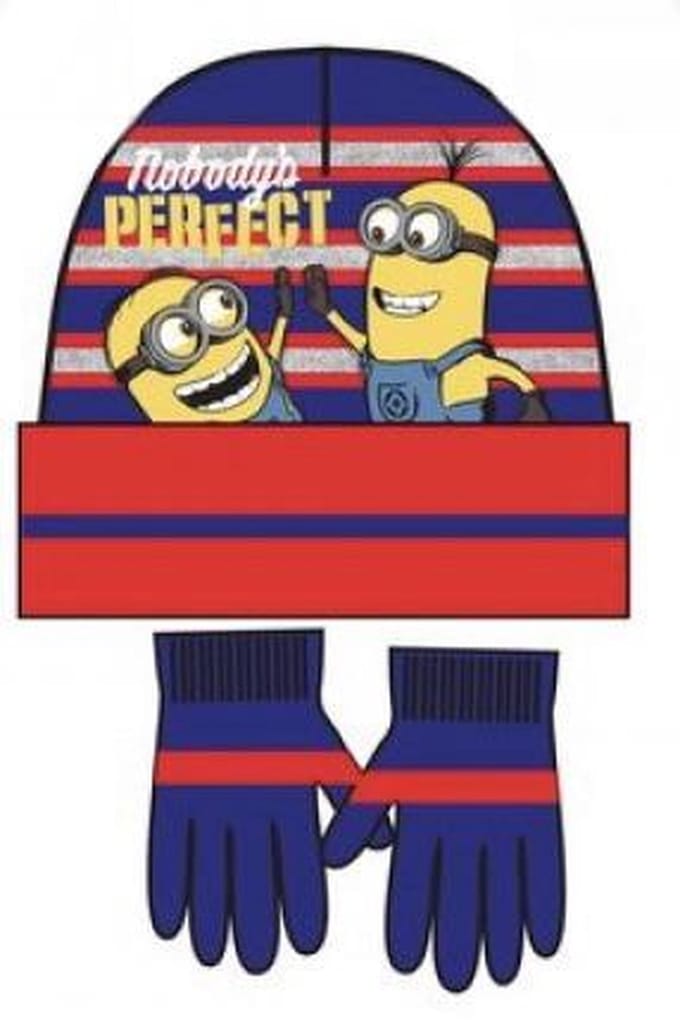 Minions set / winterset - Muts + Handschoenen - rood/blauw - Maat 54 cm (± 5-8 jaar)
