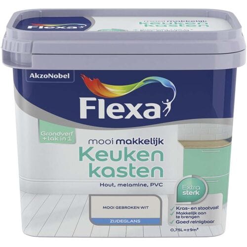 Flexa - Mooi Makkelijk Keukenkasten Zijdeglans - Gebroken Wit / Ral 9010 - 750 Ml