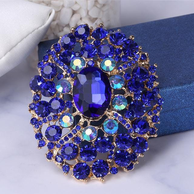 Prachtige grote kristal strass luxe glazen broche High-end kledingaccessoires broche blue