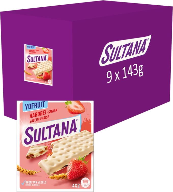 Sultana YoFruit Fruitbiscuit Tussendoortje - Aardbei - 9 x 143 gram