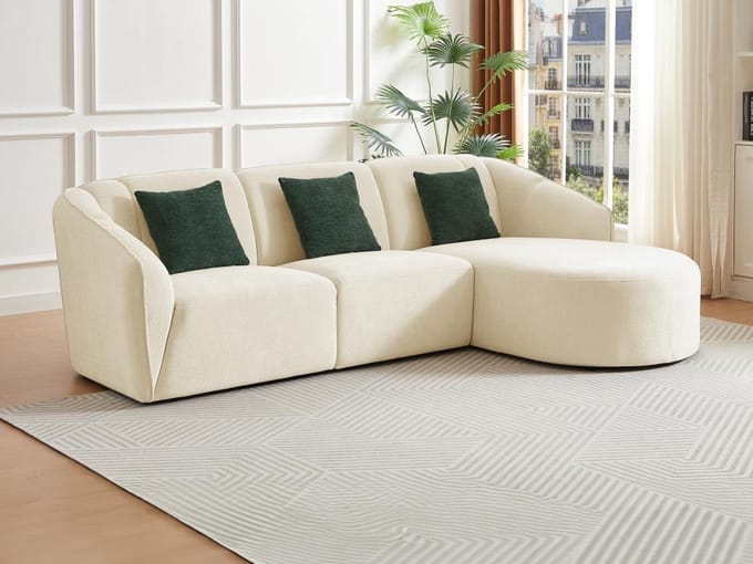 Vente-unique Zitbank met rechtse hoek in beige textuurstof NETOMIA