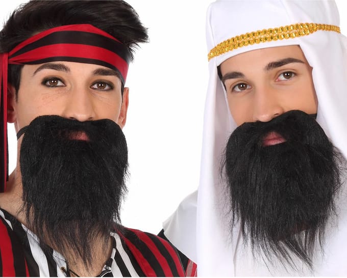 Atosa Carnaval half lange baard met snor zwart - piraat - arabier - cowboy - biker - kabouter - accessoires
