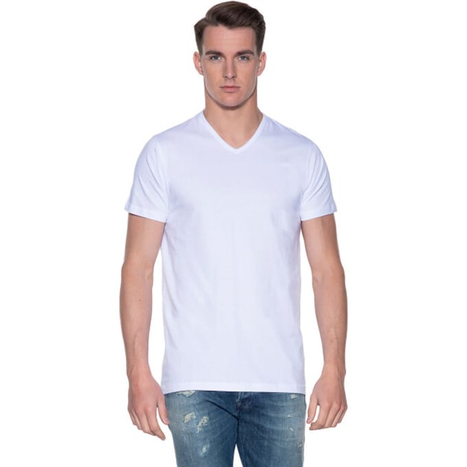 Slater 7600 - BASIC FIT 2-pack T-shirt V-hals korte mouw wit L 100% katoen