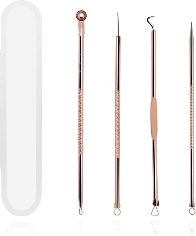 Jumada's - Professionele Acne-kit - Verwijder Mee-eters - 4 Luxe Puisten-lepels - Blackhead Remover - Multi Roze