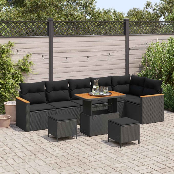 vidaXL - Tuinbank - Set - met - kussen - met - opslag - Zwart - Poly - rattan