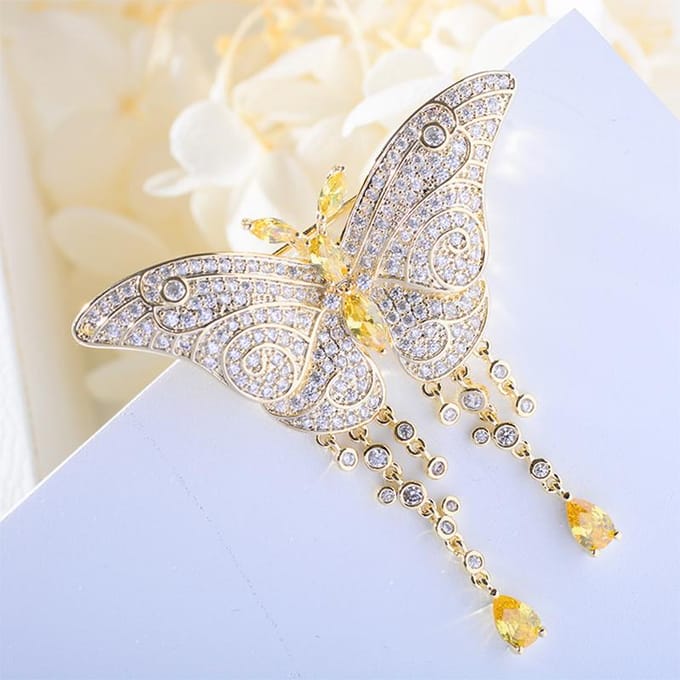 Koperen Dames Licht Luxe Broche Mode Kwast Vlinder Broche Sieraden Cadeau Kledingaccessoires white
