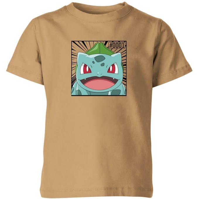 Pokémon Pokédex Bulbasaur #0001 Kids' T-Shirt - Tan - 98/104 (3-4 jaar)