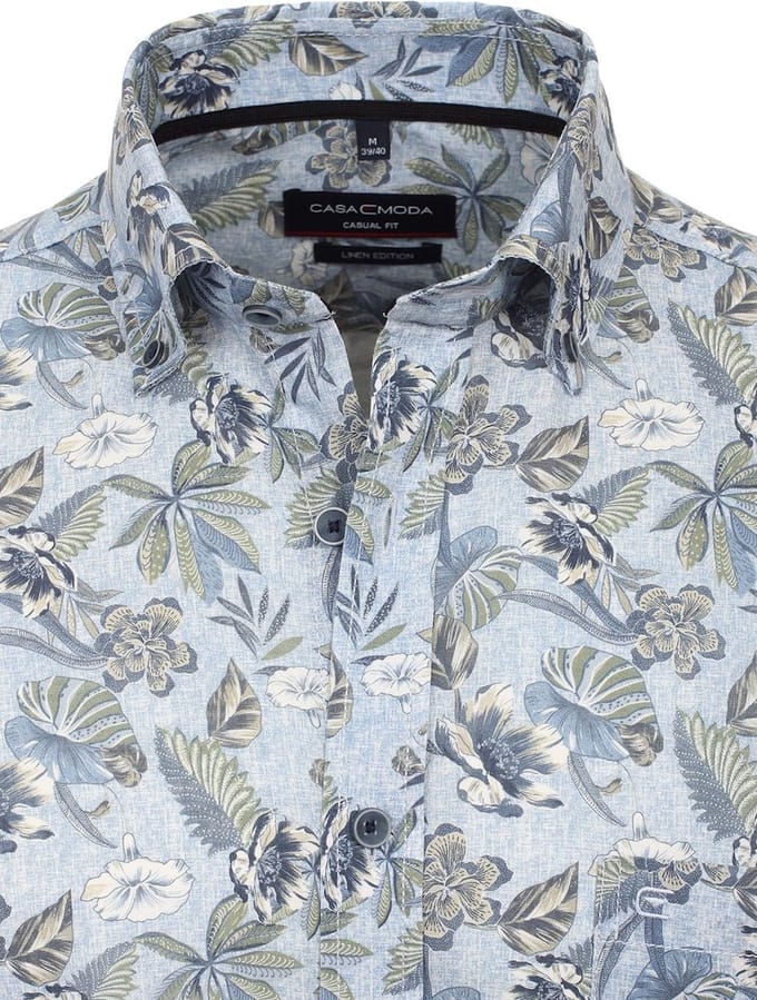 Casa Moda Gebloemd Linnen Overhemd Button Down Boord - M