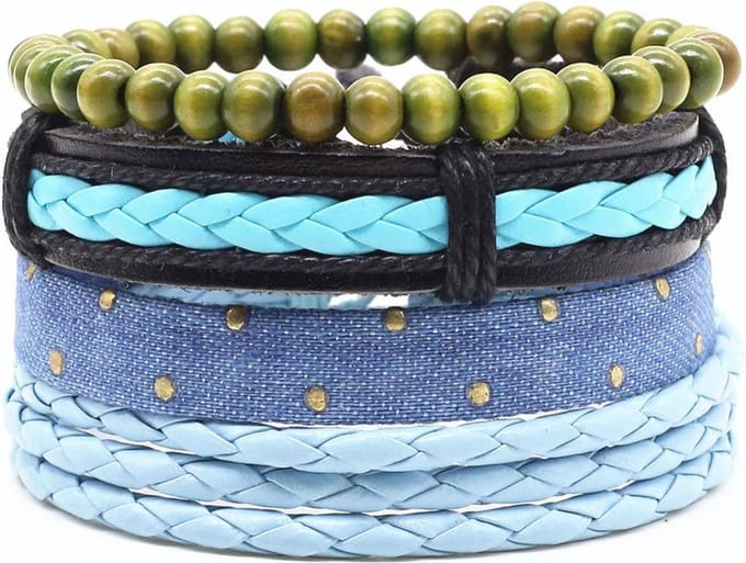 Amanto Armbanden Cielo - Kralen - Touw- Leer - 4-delig - Aanpasbaar