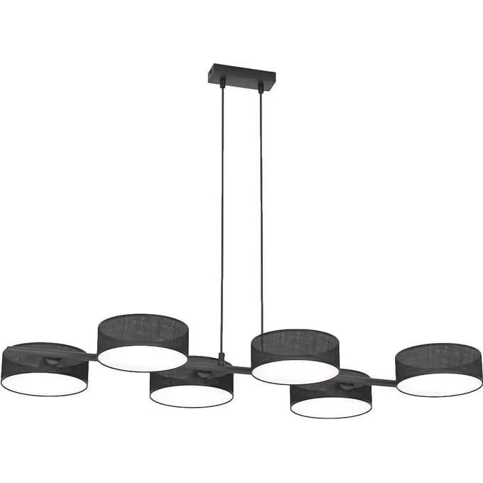 EMIBIG LIGHTING Hanglamp DRUMZ, zwart, lengte 100 cm, 6-lamps, textiel, E14