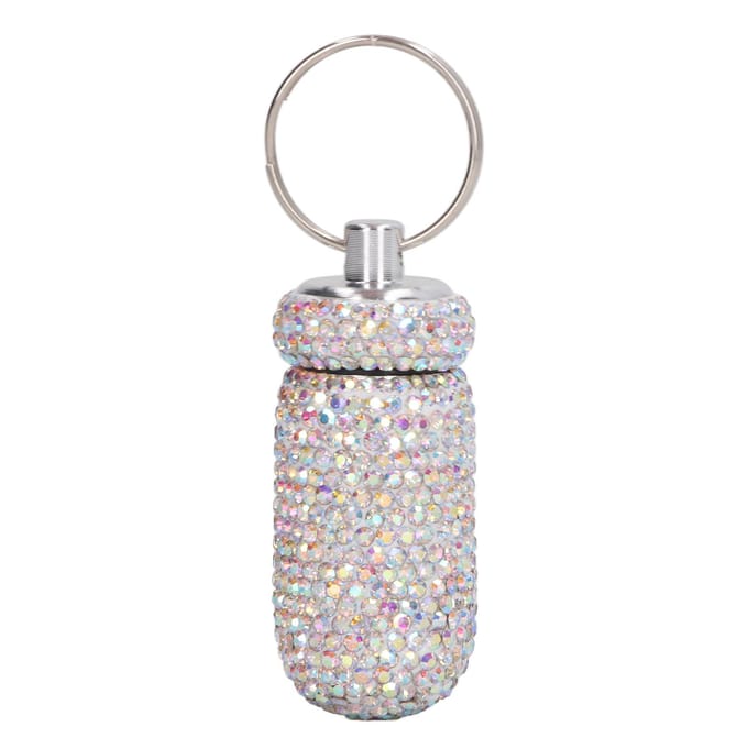 Strass Medicijnfles Container Aluminiumlegering Draagbare Capsules Opbergkoffer Doos met Sleutelhanger white