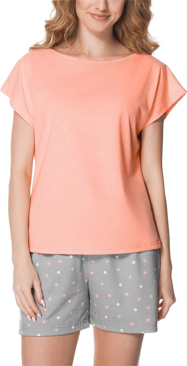 Merry Style Dames Pyjama - Korte mouwen - Korte broek - Katoen – Zalm/grijs – S - MS-MS10-178-PJ