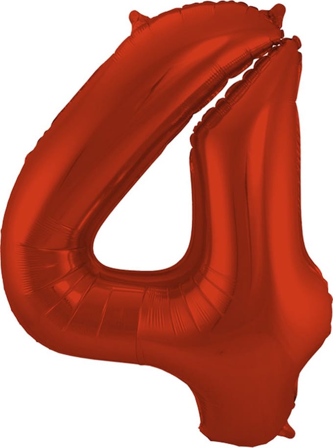 Folat - Folieballon Cijfer 4 Rood Metallic Mat - 86 cm