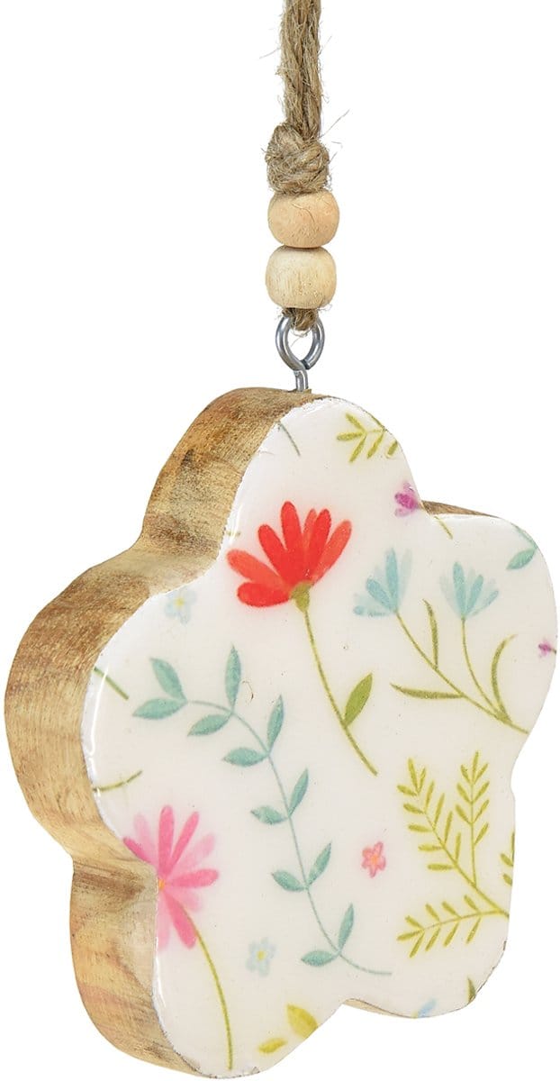 Decoratieve hanger bloem hout glans wit gekleurd Ø9,5cm 20cm